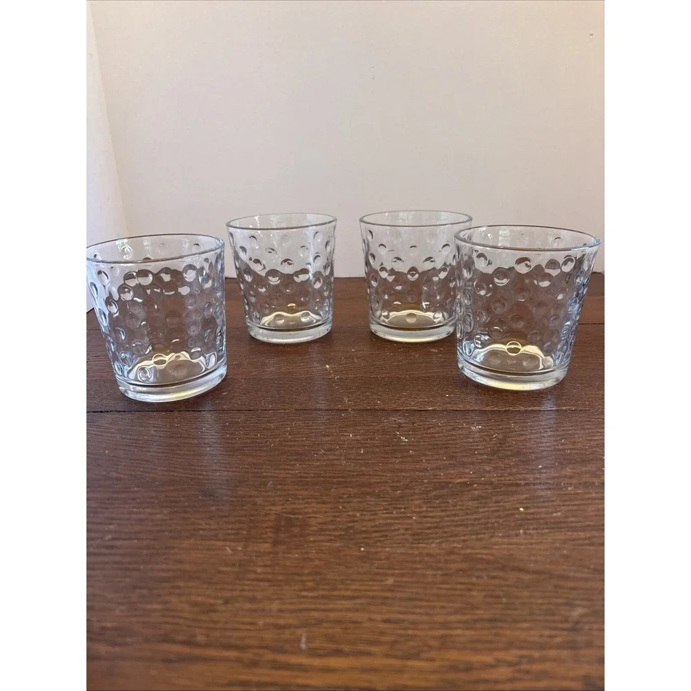LIBBEY AWA Clear Polka Dot‎ Optic Pattern Rocks Double Old Fashioned Glasses -4